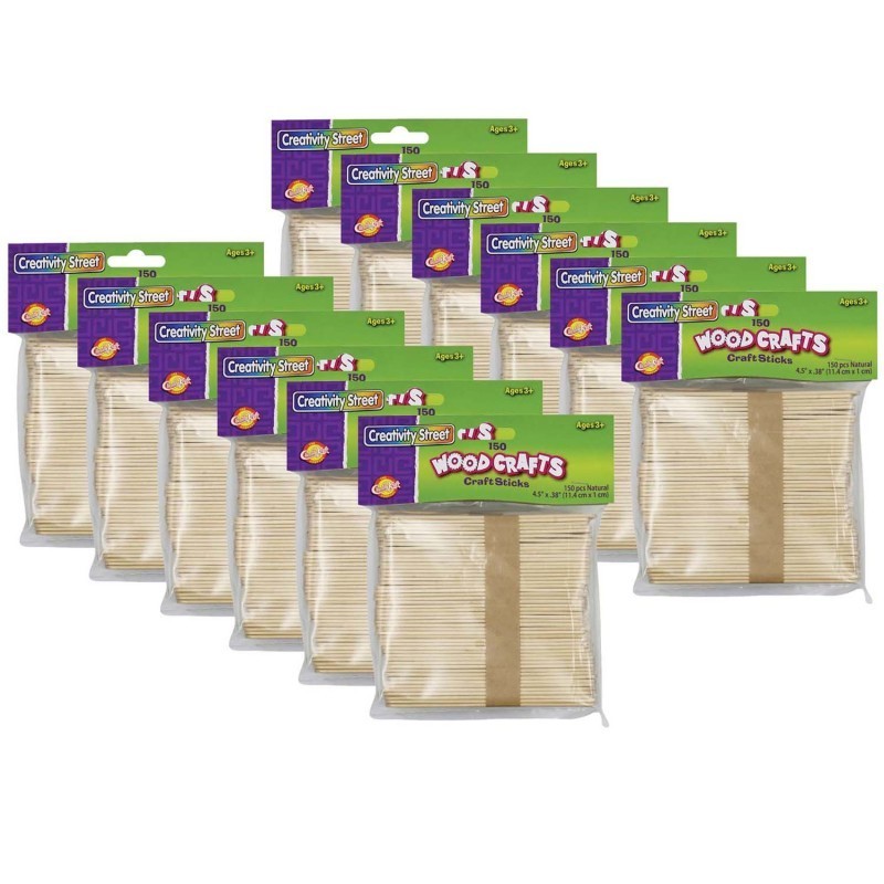 Creativity Street® Regular Craft Sticks, Natural, 4.5" x 3/8", 150 Per Pack, 12 Packs
