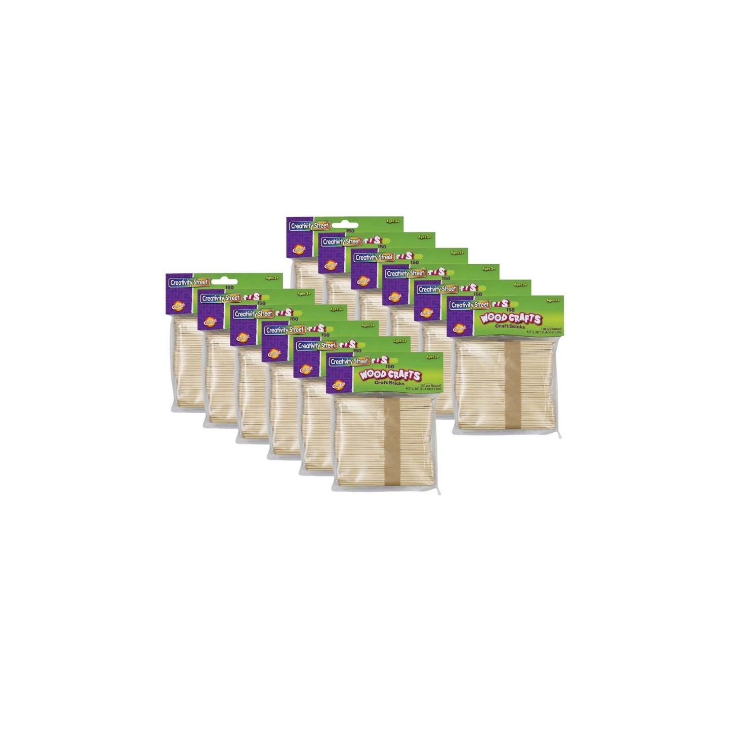 Creativity Street® Regular Craft Sticks, Natural, 4.5" x 3/8", 150 Per Pack, 12 Packs