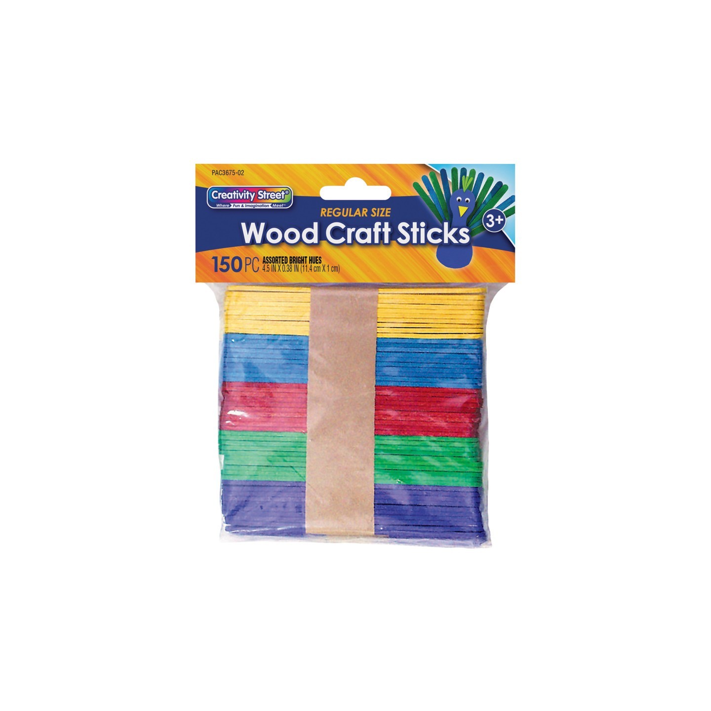 Creativity Street® Regular Craft Sticks, Bright Hues Assorted, 4 1/2" x 3/8" x 2mm, 150 Pieces