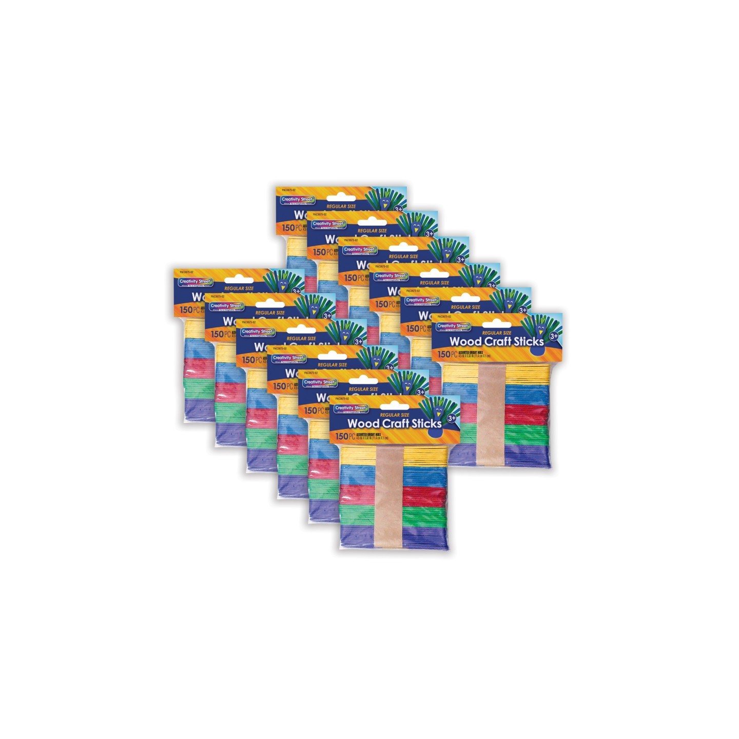 Creativity Street® Regular Craft Sticks, Bright Hues Assorted, 4 1/2" x 3/8" x 2mm, 150 Per Pack, 12 Packs