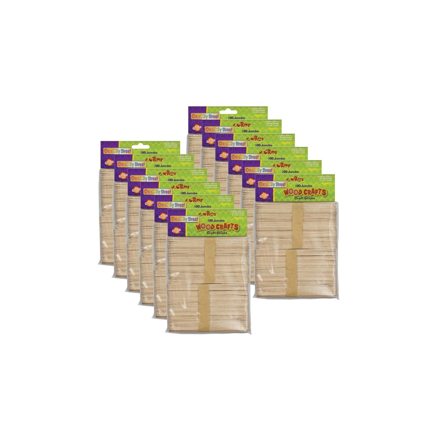 Creativity Street® Jumbo Craft Sticks, Natural, 6" x .75", 100 Per Pack, 12 Packs