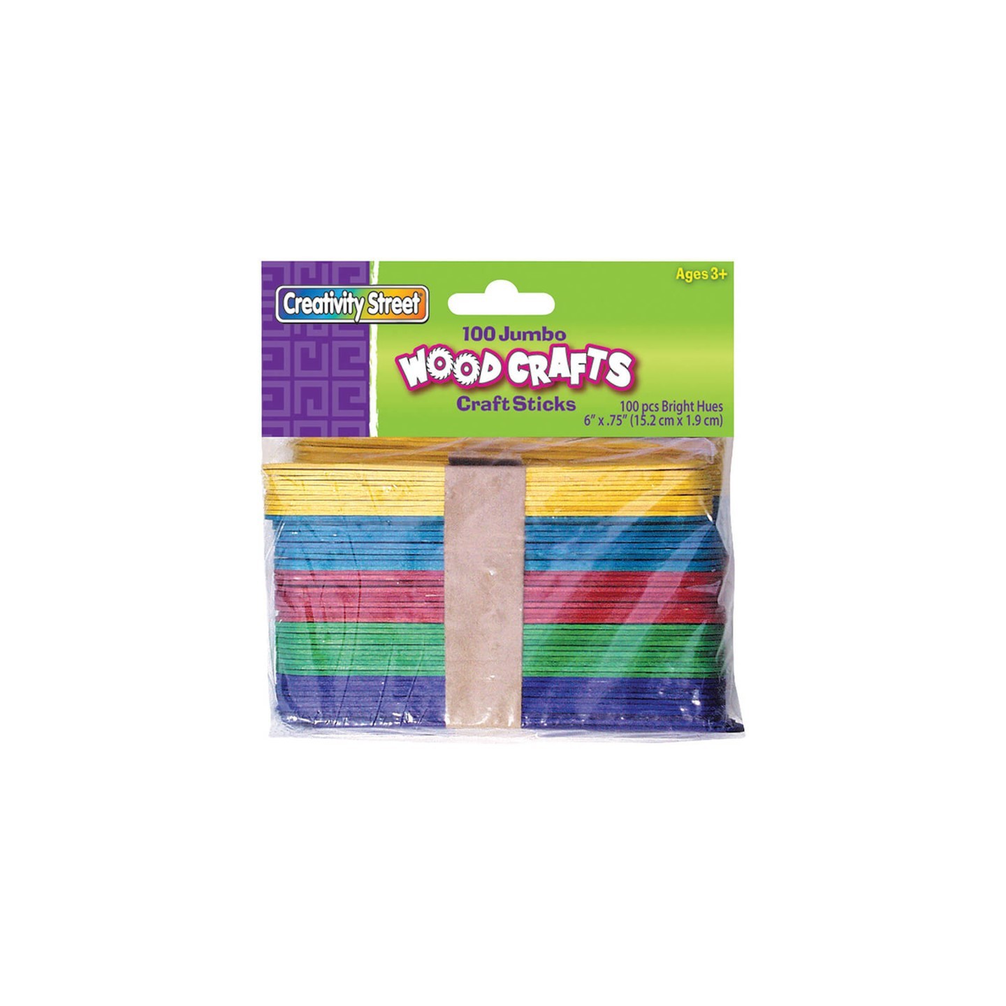 Creativity Street® Jumbo Craft Sticks, Bright Hues Assorted, 6" x .75", 100 Pieces