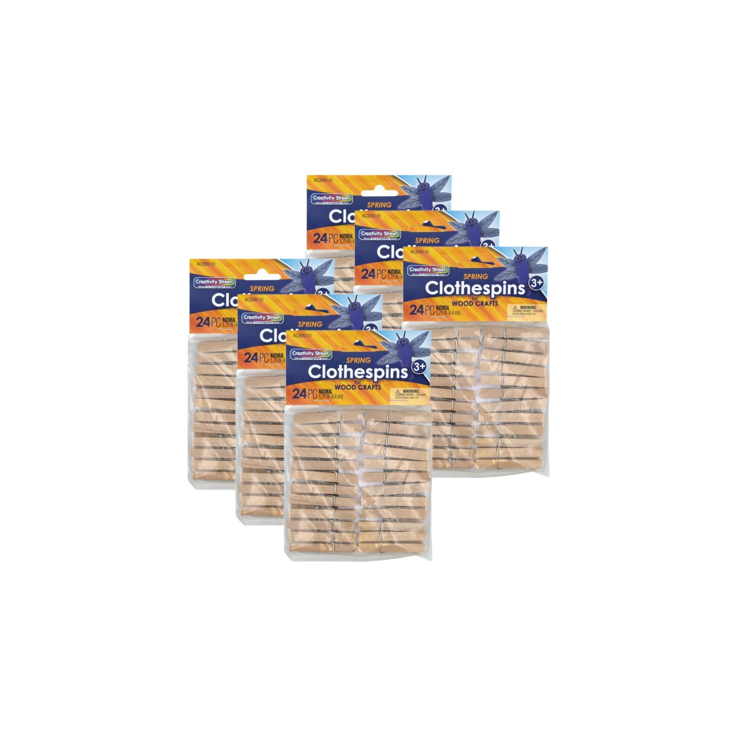 Creativity Street® Spring Clothespins, Natural, 1.75", 24 Per Pack, 6 Packs