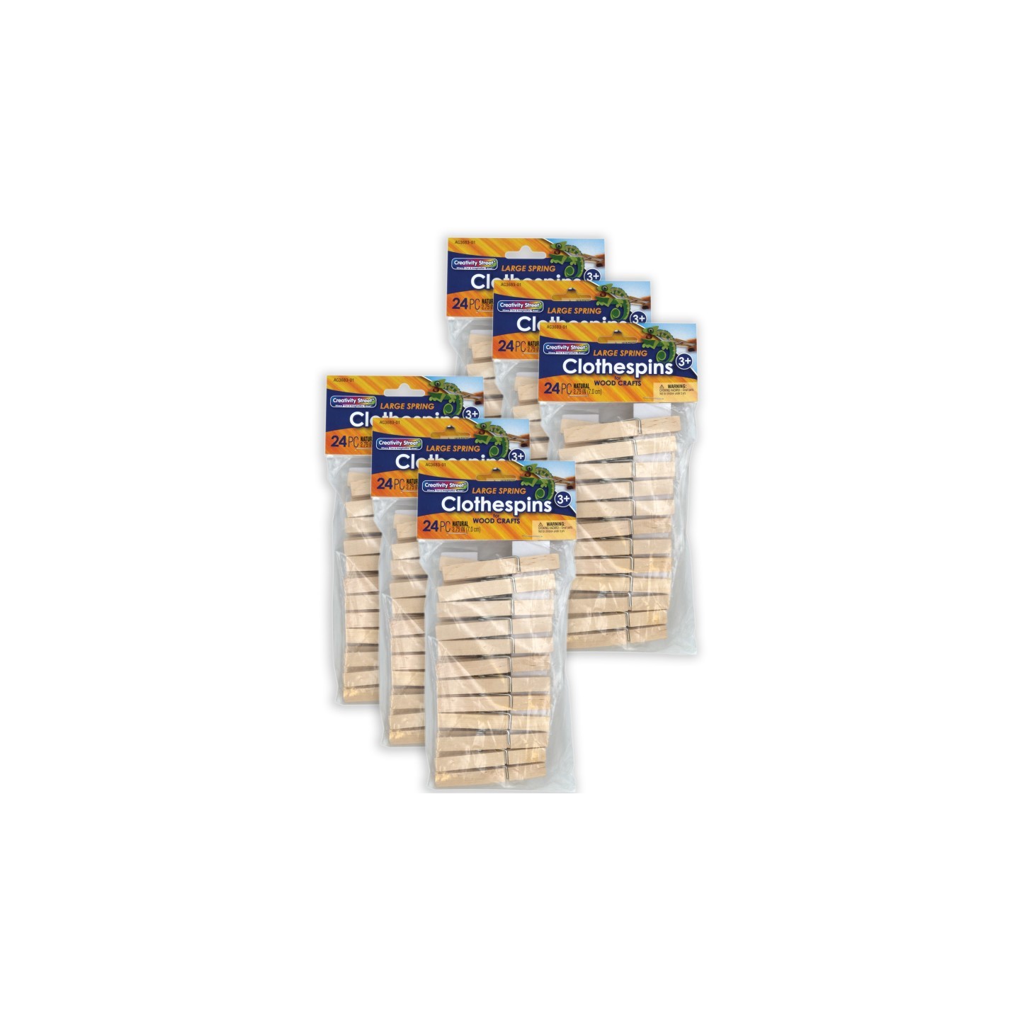 Creativity Street® Spring Clothespins, Natural, Large, 2.75", 24 Per Pack, 6 Packs
