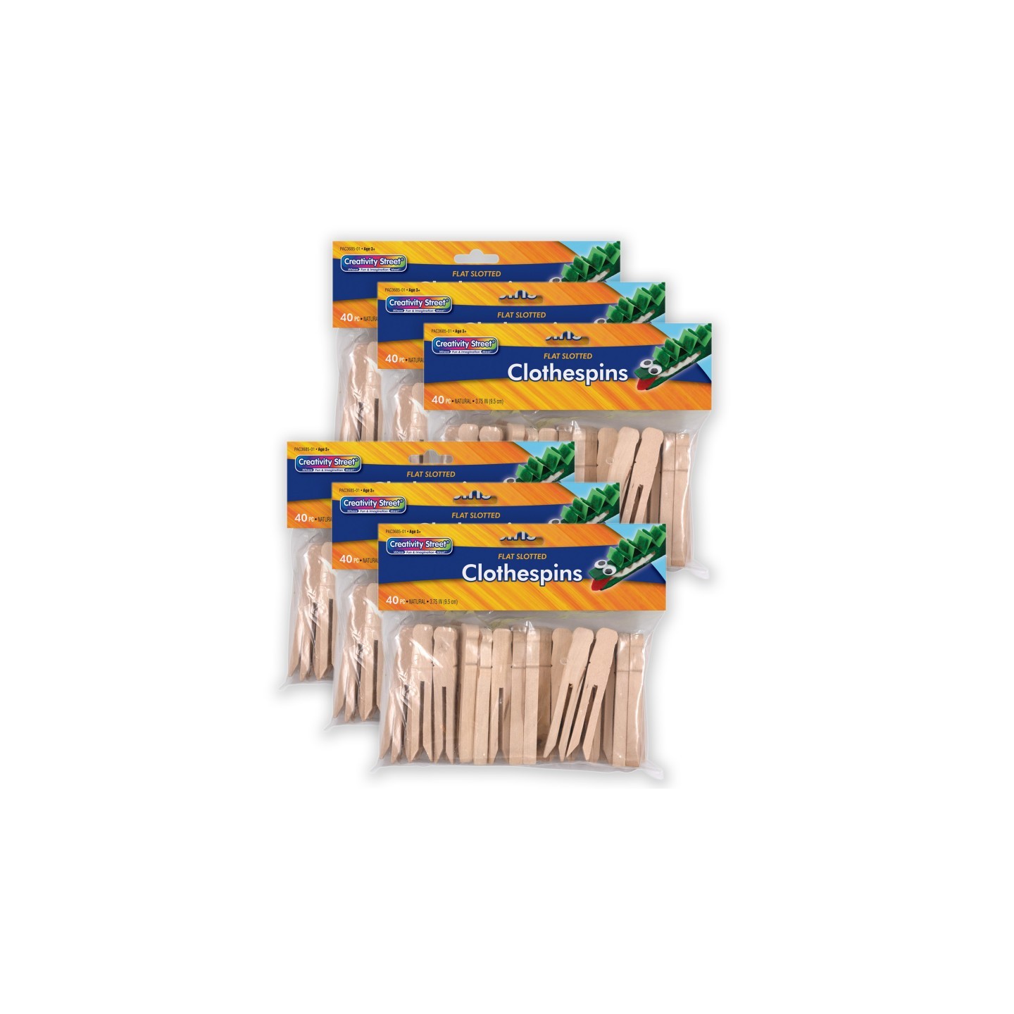 Creativity Street® Flat Slotted Clothespins, Natural, 3.75", 40 Per Pack, 6 Packs