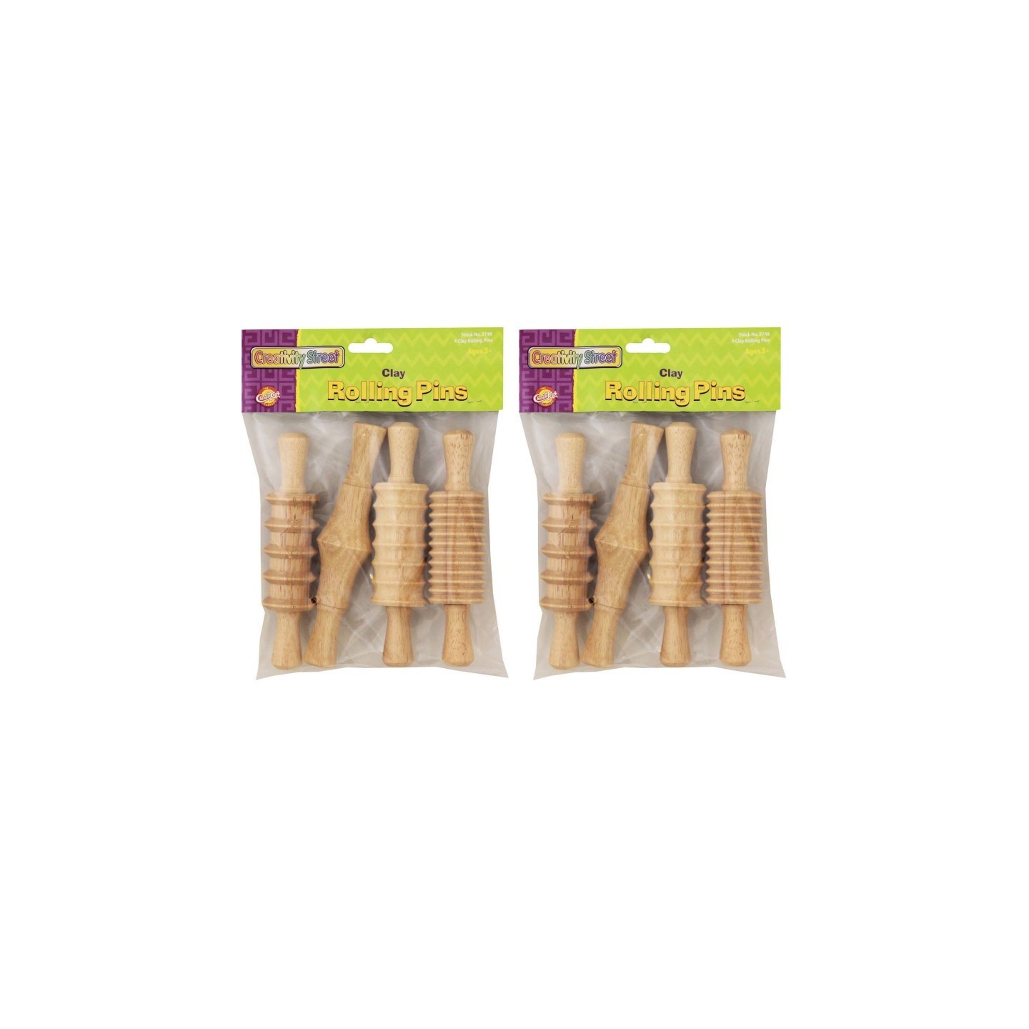 Creativity Street® Wood Rolling Pin Set, 4 Patterns, 6", 4 Per Set, 2 Sets