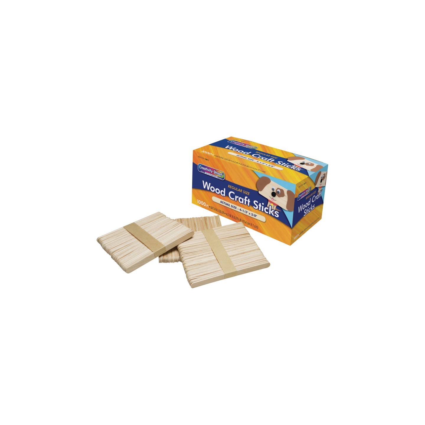 Creativity Street® Regular Craft Sticks, Natural, 4-1/2" x 3/8", 1000 Pieces