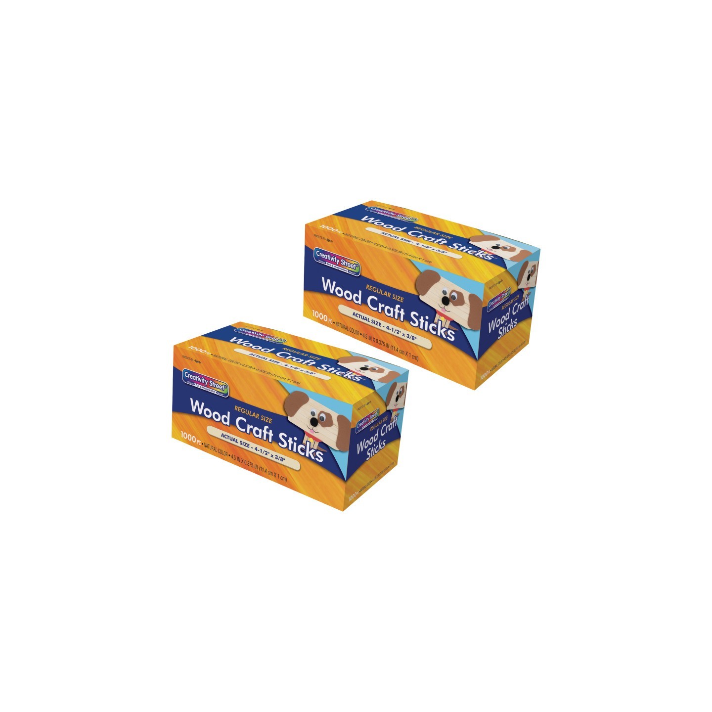 Creativity Street® Regular Craft Sticks, Natural, 4-1/2" x 3/8", 1000 Pieces Pack, 2 Packs