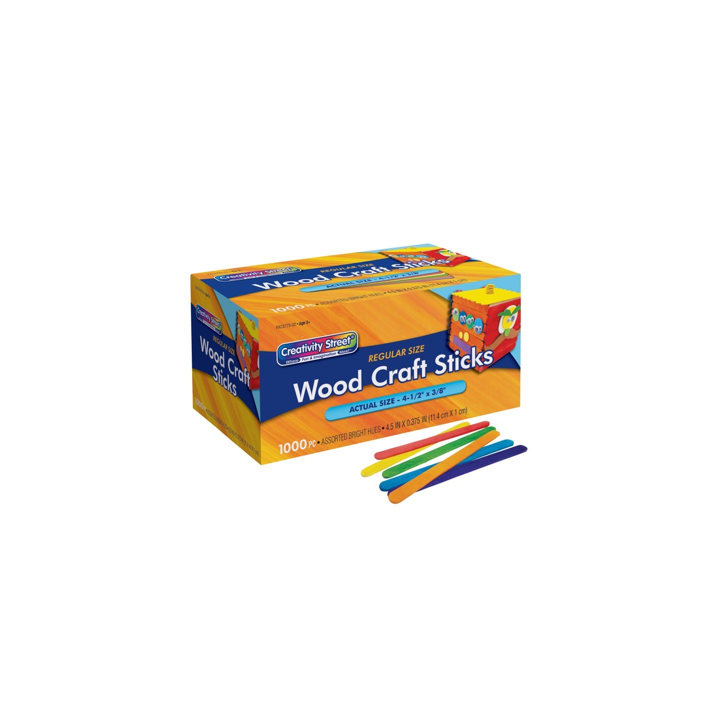 Creativity Street® Regular Craft Sticks, Bright Hues Assorted, 4-1/2" x 3/8", 1000 Pieces