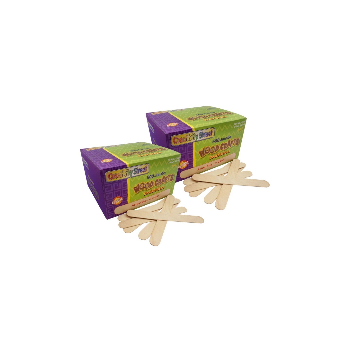 Creativity Street® Jumbo Craft Sticks, Natural, 6" x 0.75", 500 Pieces Per Pack, 2 Packs