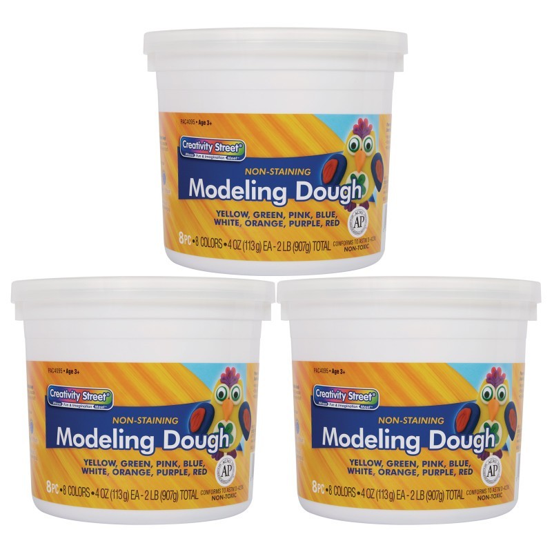 Creativity Street® Modeling Dough, 8 Assorted Colors, 4 oz. Per Piece, 8 Pieces Per Pack, 3 Packs