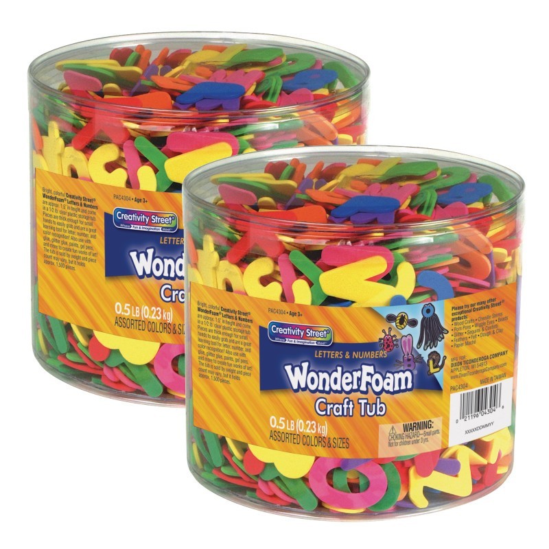 Creativity Street® WonderFoam® Craft Tub, Letters and Numbers, Assorted Sizes, 1/2 lb. Per Tub, 2 Tubs