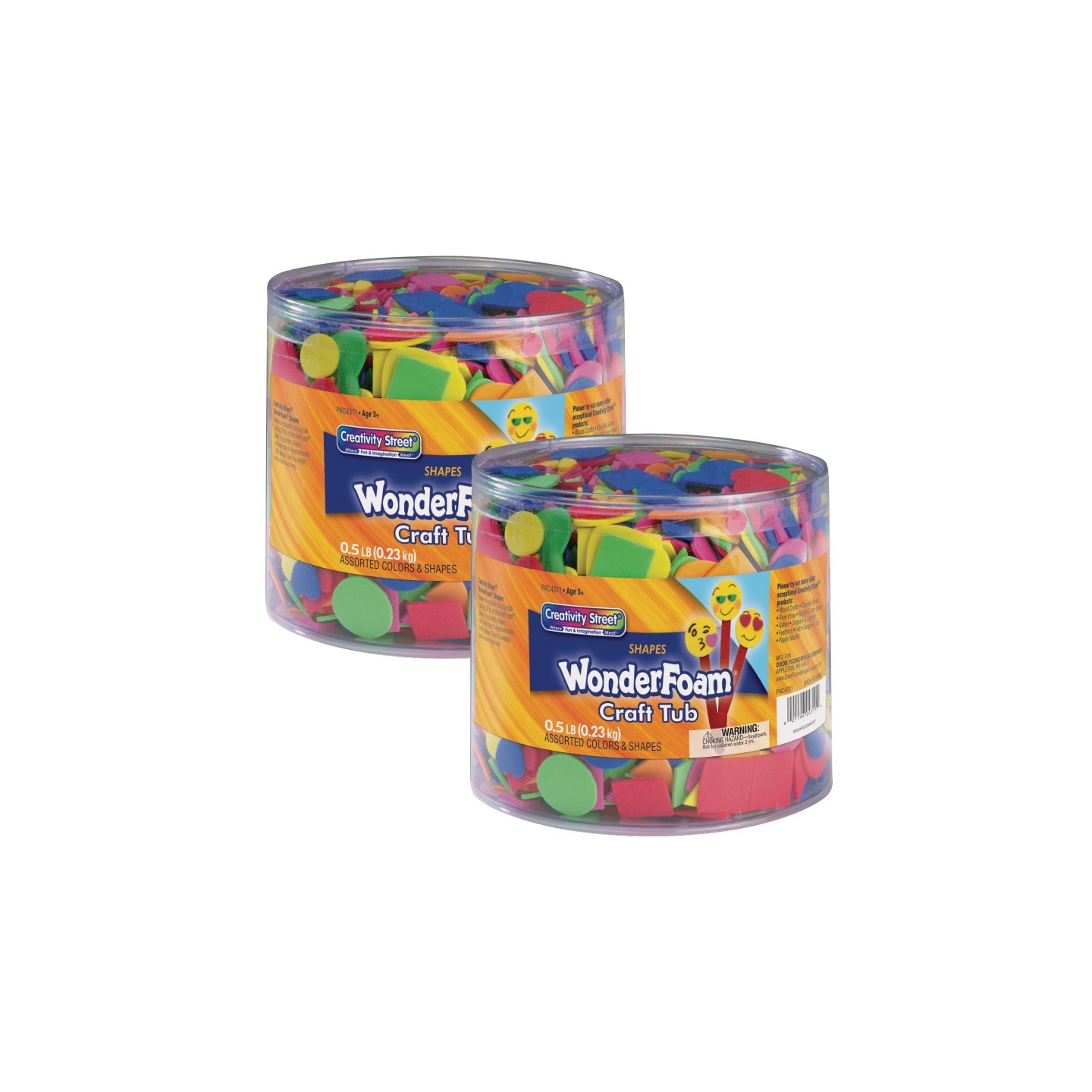 Creativity Street® WonderFoam® Craft Tub, Foam Shapes, Assorted Sizes, 1/2 lb. Per Pack, 2 Packs