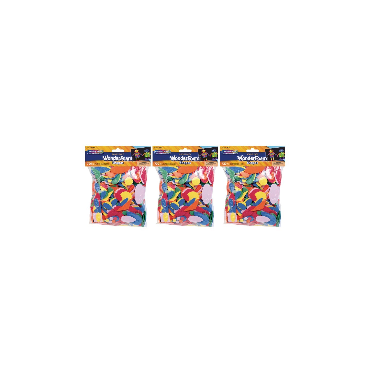 Creativity Street® WonderFoam® Shapes, Assorted Sizes, 720 Pieces Per Pack, 3 Packs