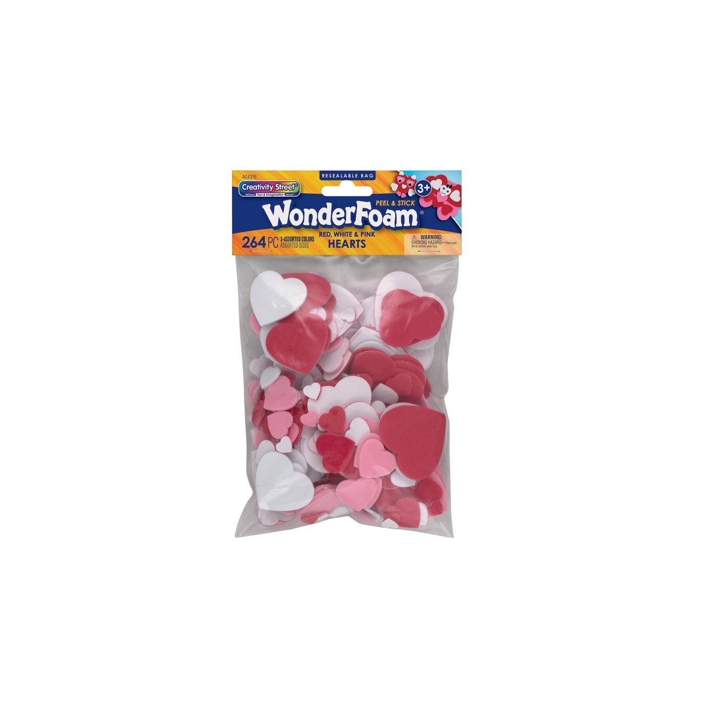Creativity Street® WonderFoam Peel & Stick Hearts, Assorted Colors, Assorted Sizes, 264 Pieces