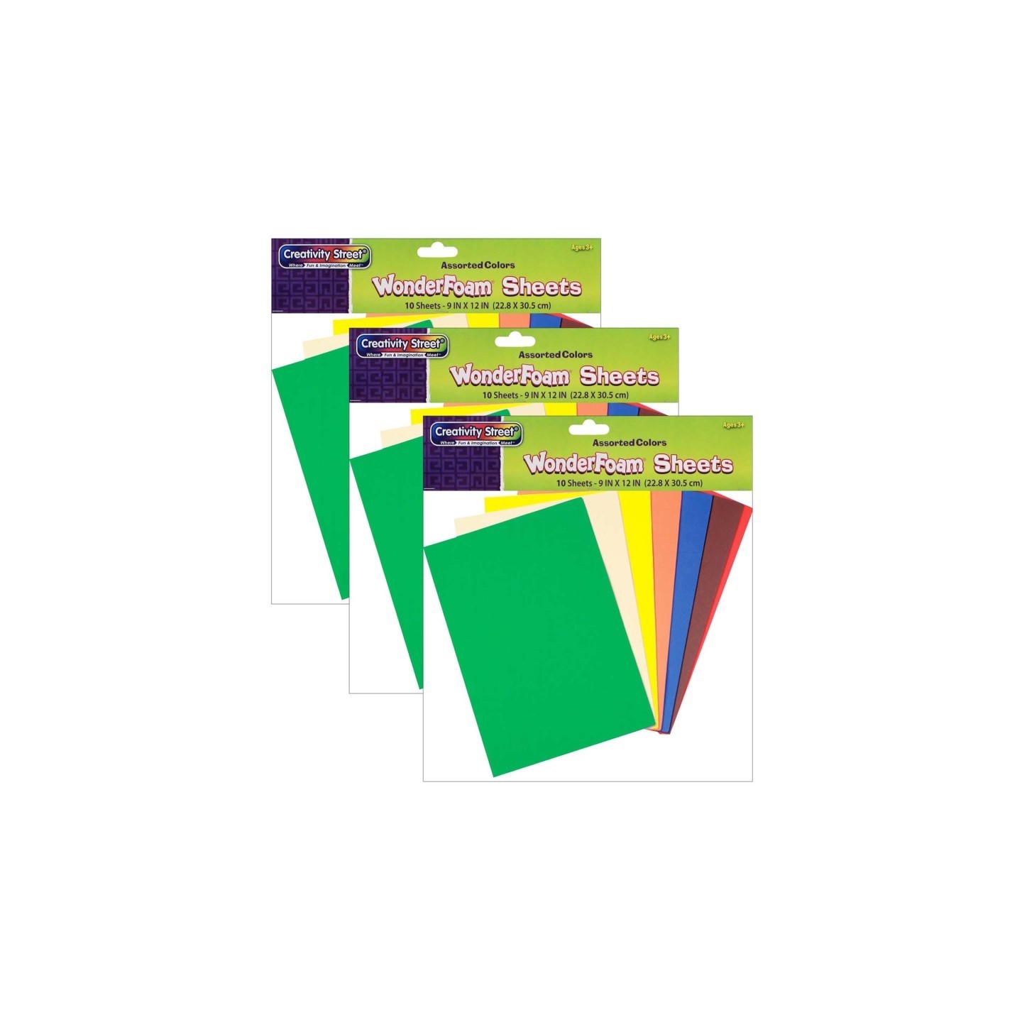 Creativity Street® WonderFoam® Sheets, Assorted 10 Colors, 9" x 12", 10 Per Pack, 3 Packs