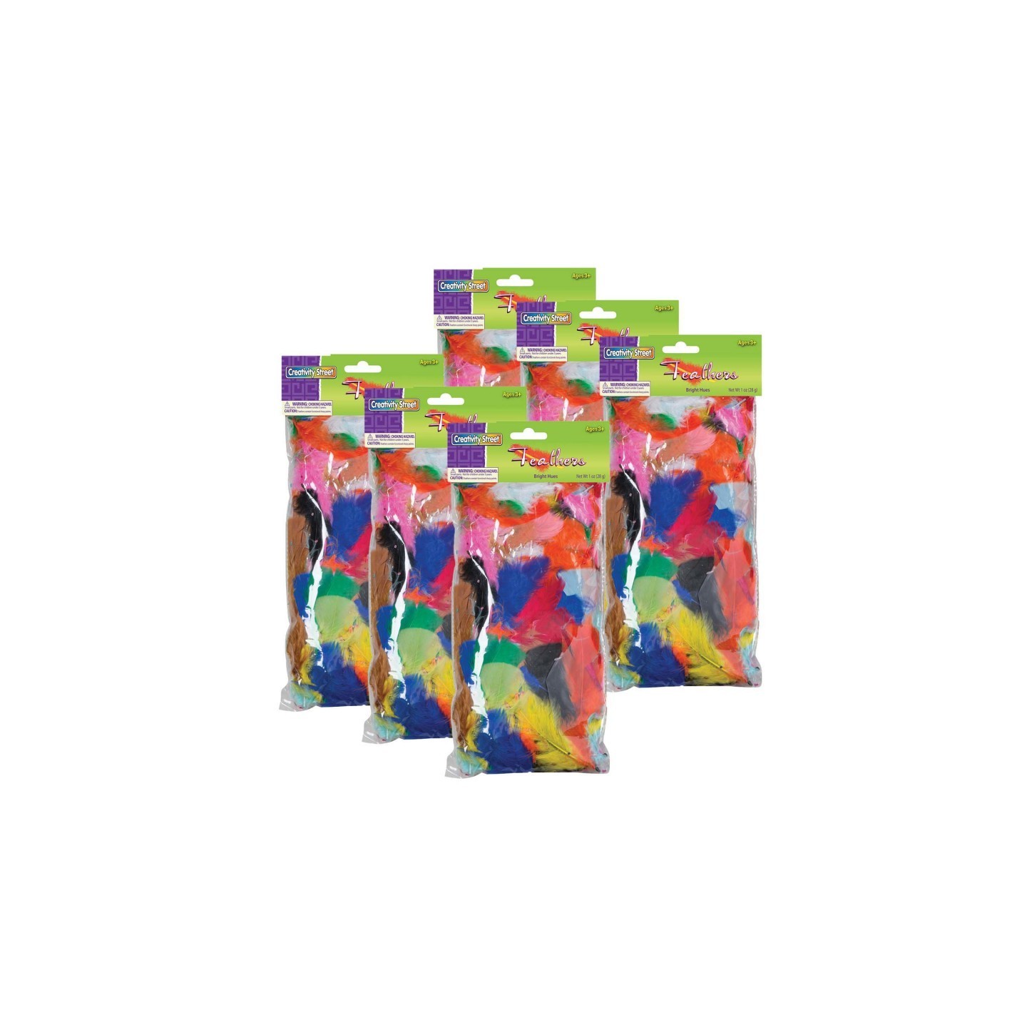 Creativity Street® Turkey Plumage Feathers, Bright Hues Assorted, Assorted Sizes, 1 oz. Per Bag, 6 Bags