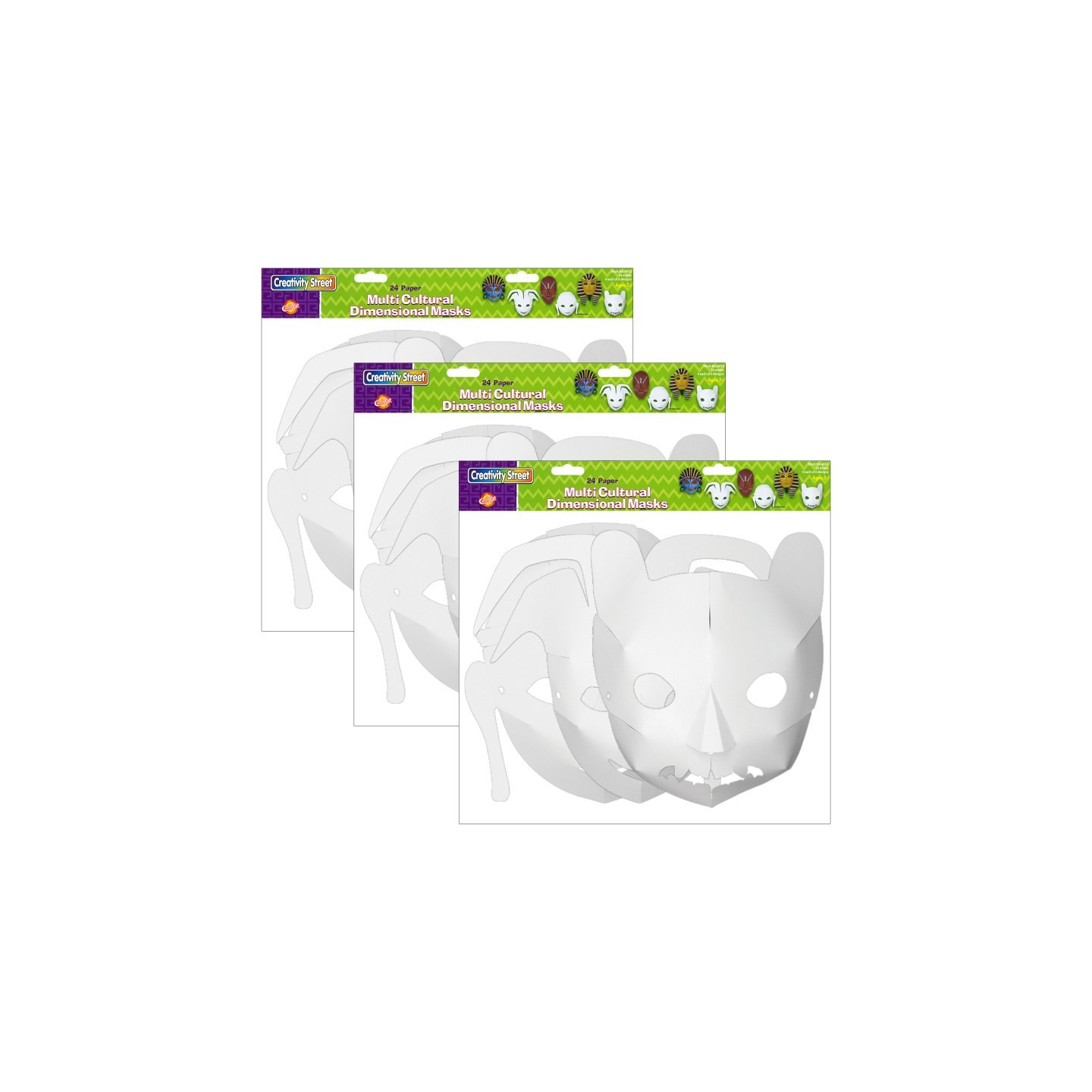 Creativity Street® Die-Cut Paper Masks, Multi-Cultural Assortment, Assorted Sizes, 24 Per Pack, 3 Packs
