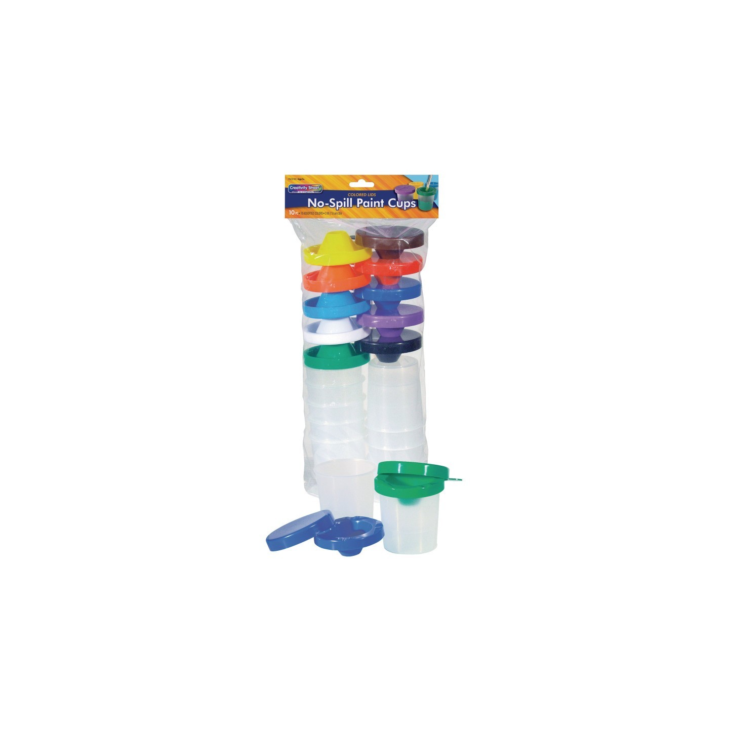 Creativity Street® No-Spill Round Paint Cups with Colored Lids, 3" Dia., 10 Cups