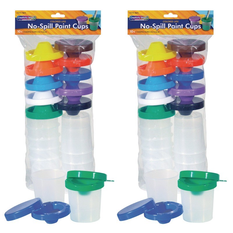 Creativity Street® No-Spill Round Paint Cups with Colored Lids, 3" Dia., 10 Per Pack, 2 Packs