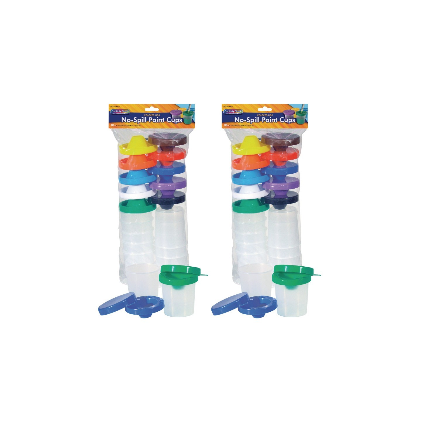 Creativity Street® No-Spill Round Paint Cups with Colored Lids, 3" Dia., 10 Per Pack, 2 Packs