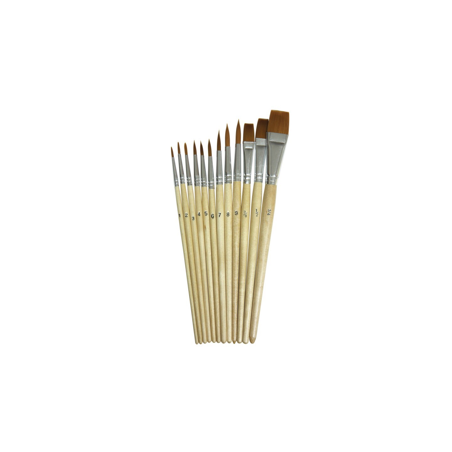 Creativity Street® Watercolor Brush Assortment, Natural Wood, Assorted Sizes, 12 Brushes