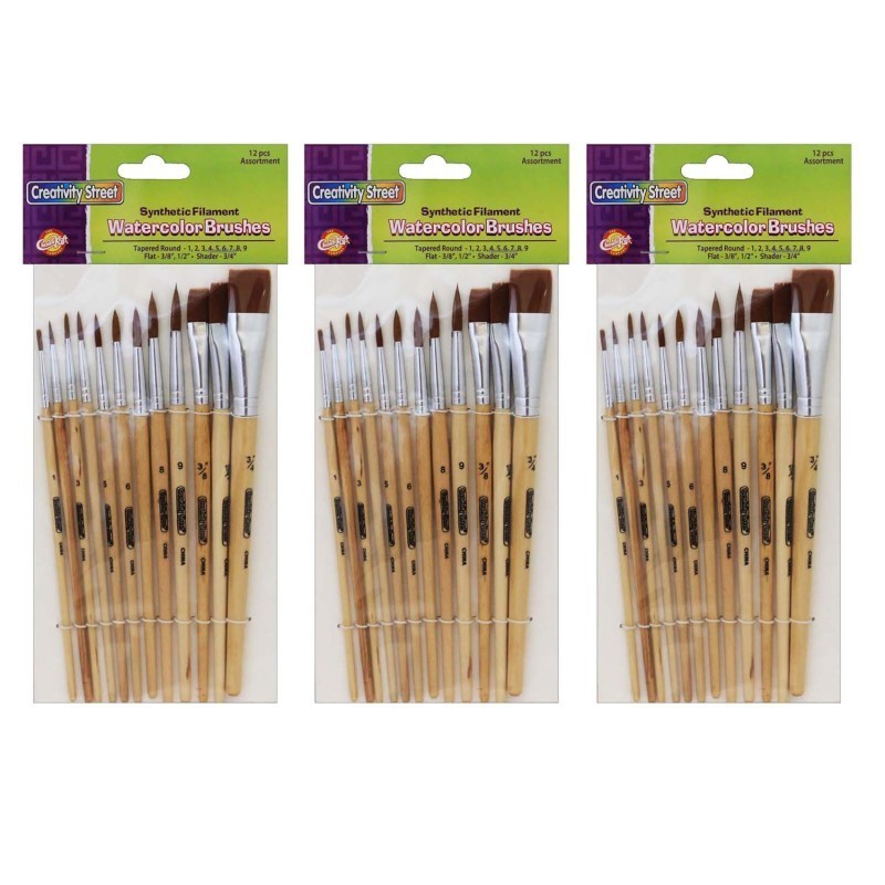 Creativity Street® Watercolor Brushes, Assorted Sizes, 12 Per Set, 3 Sets