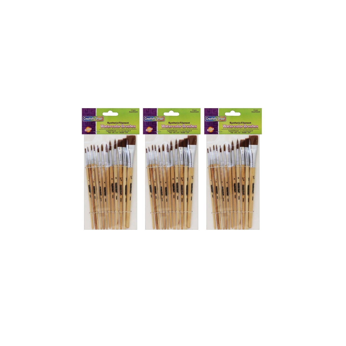 Creativity Street® Watercolor Brushes, Assorted Sizes, 12 Per Set, 3 Sets
