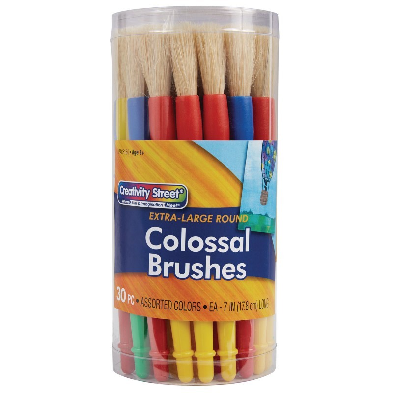 Creativity Street® Plastic Handle Brush Classroom Pack, Colossal Brush Set, 7" Long, 30 Brushes