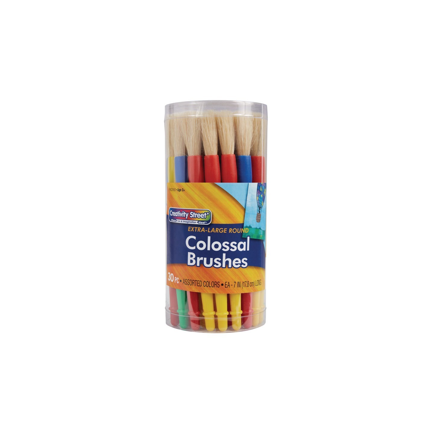 Creativity Street® Plastic Handle Brush Classroom Pack, Colossal Brush Set, 7" Long, 30 Brushes