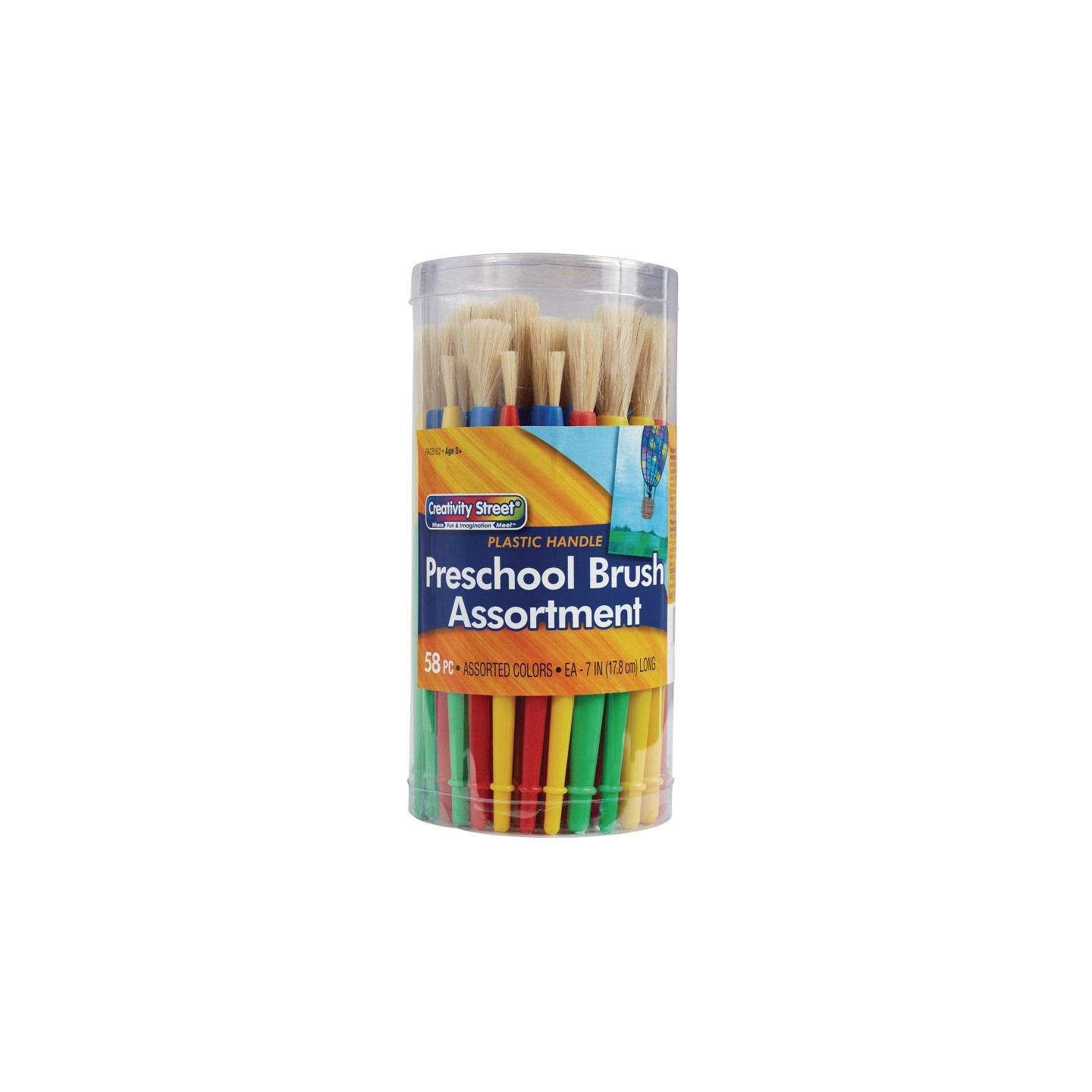 Creativity Street® Plastic Handle Brush Classroom Packs, Preschool Brush Assortment, 7" Long, 58 Brushes
