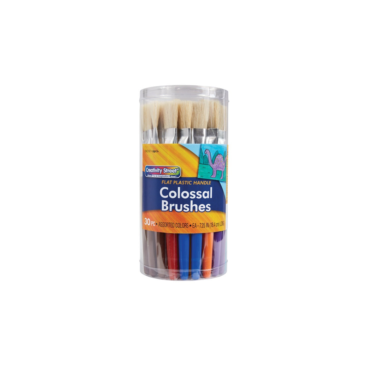 Creativity Street® Colossal Brushes, Flat, Assorted Colors, 7.25" Long, 30 Brushes