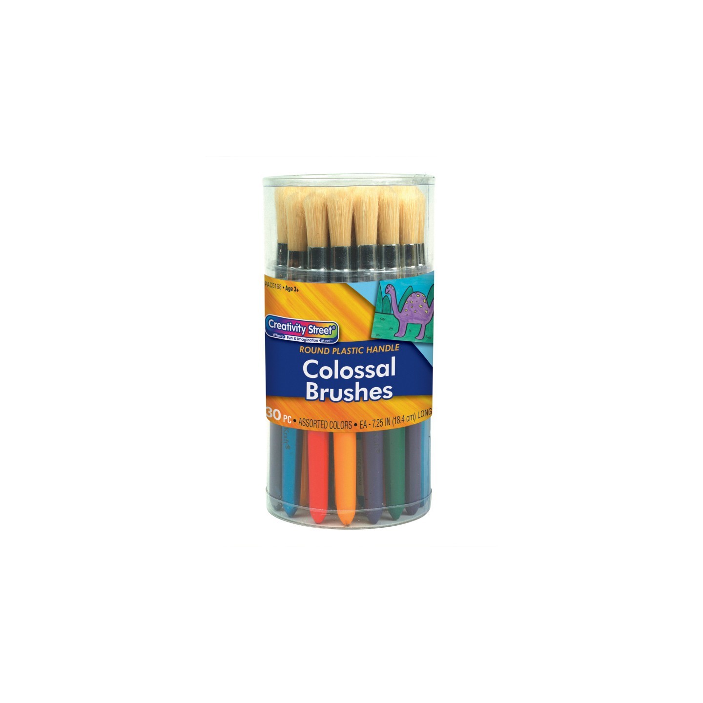 Creativity Street® Colossal Brushes, Round, Assorted Colors, 7.25" Long, 30 Brushes