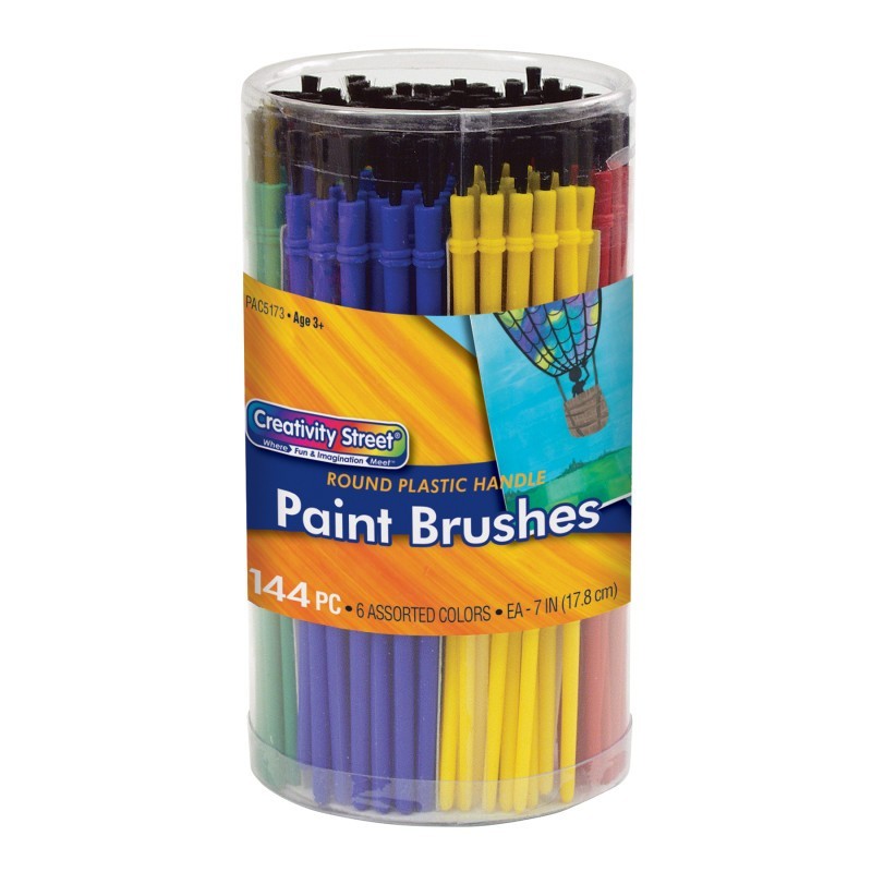 Creativity Street® Plastic Handle Brush Classroom Pack, Economy Brushes, 7" Long, 144 Brushes