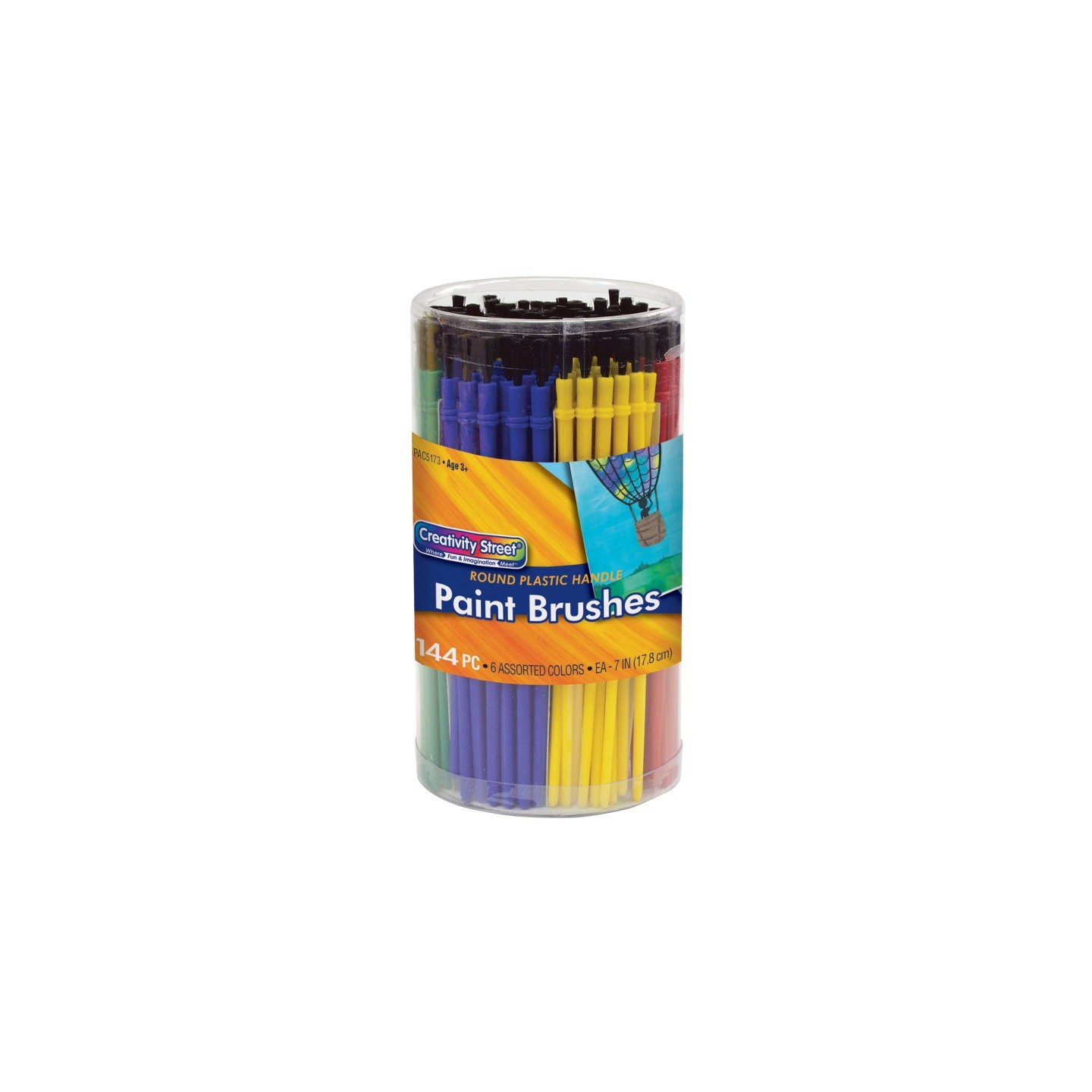 Creativity Street® Plastic Handle Brush Classroom Pack, Economy Brushes, 7" Long, 144 Brushes