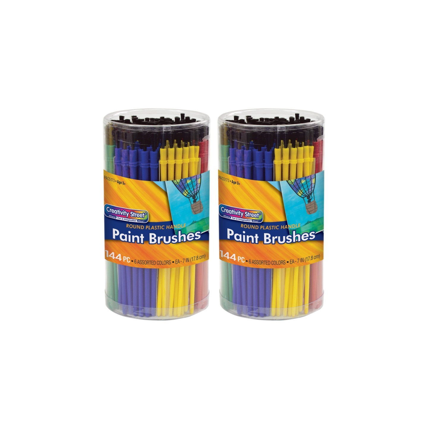 Creativity Street® Plastic Handle Brush Classroom Pack, Economy Brushes, 7" Long, 144 Brushes Per Pack, 2 Packs