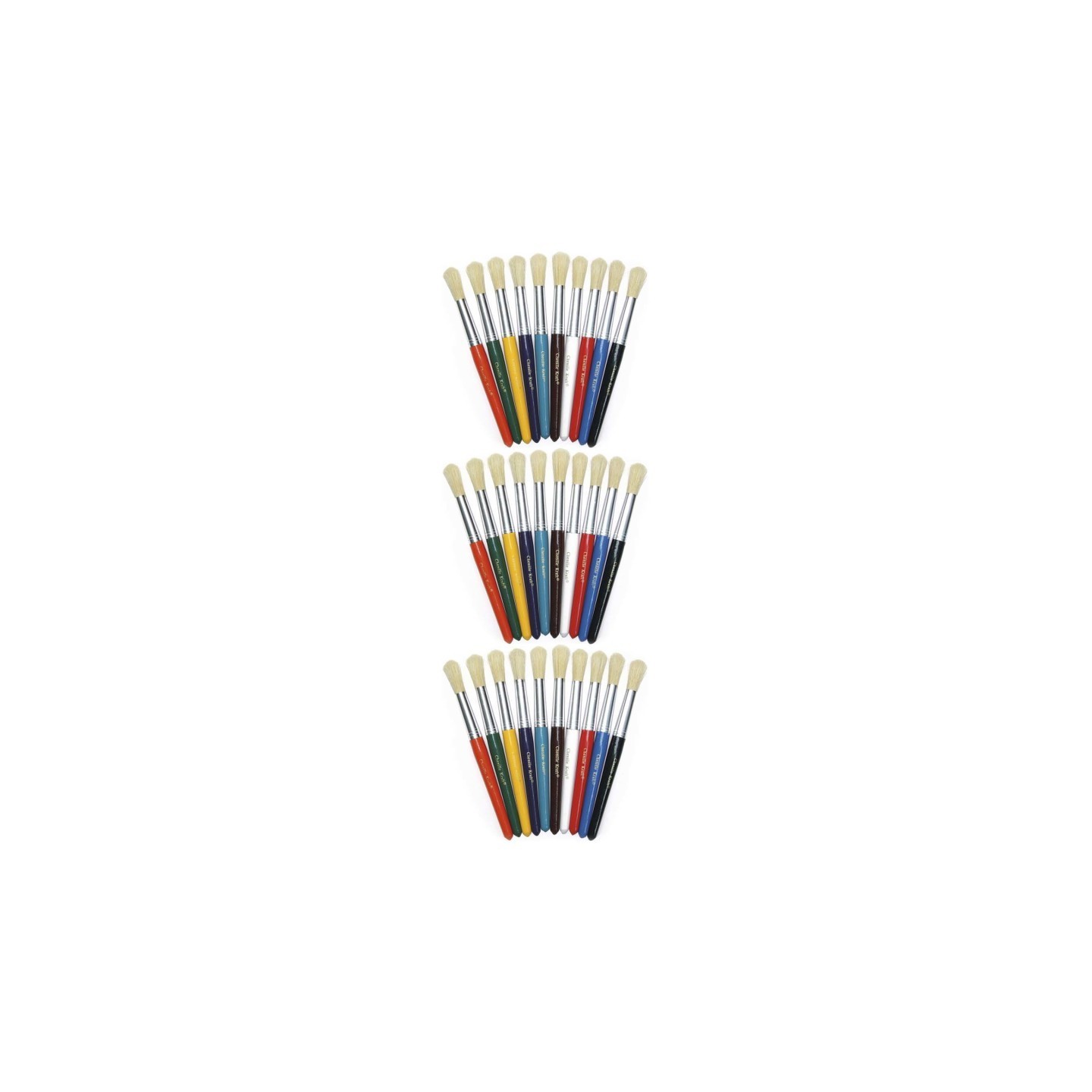 Creativity Street® Beginner Paint Brushes, Round Stubby Brushes, 10 Assorted Colors, 7.5" Long, 10 Per Pack, 3 Packs