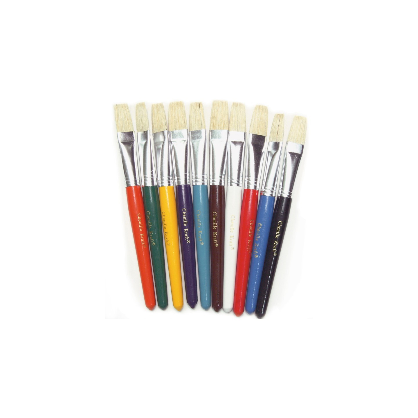Creativity Street® Beginner Paint Brushes, Flat Stubby Brushes, 10 Assorted Colors, 7.5" Long, 10 Brushes