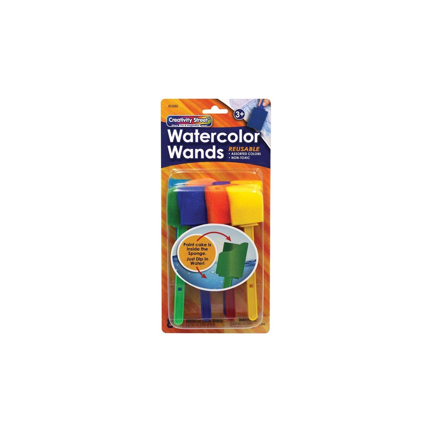 Creativity Street® Watercolor Wands with Paint, 8 Assorted Colors, 1-3/8" x 5-1/2", 8 Wands