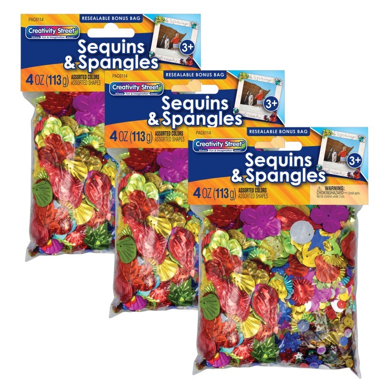 Creativity Street® Sequins & Spangles, Assorted Colors, Assorted Sizes, 4 oz. Per Pack, 3 Packs