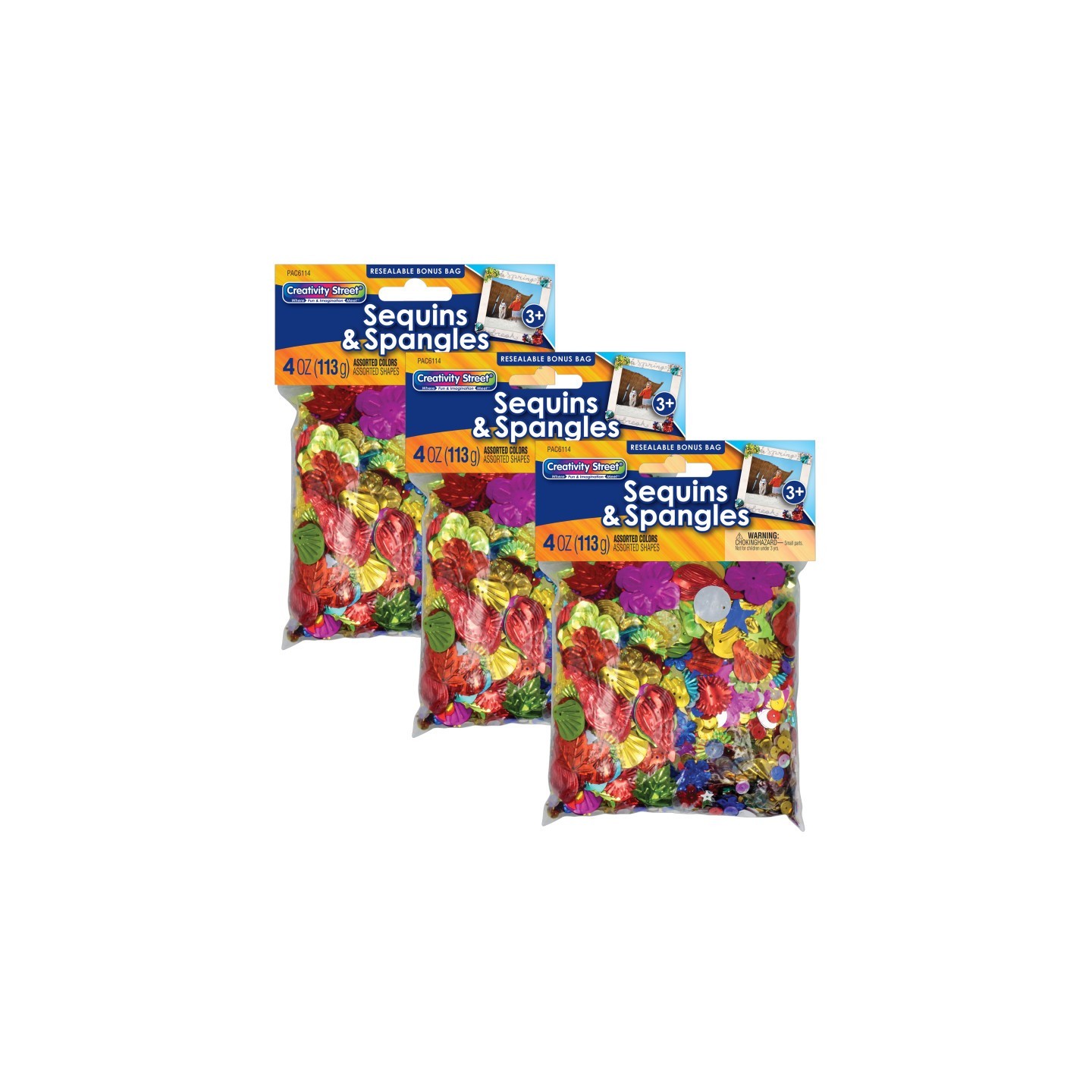 Creativity Street® Sequins & Spangles, Assorted Colors, Assorted Sizes, 4 oz. Per Pack, 3 Packs