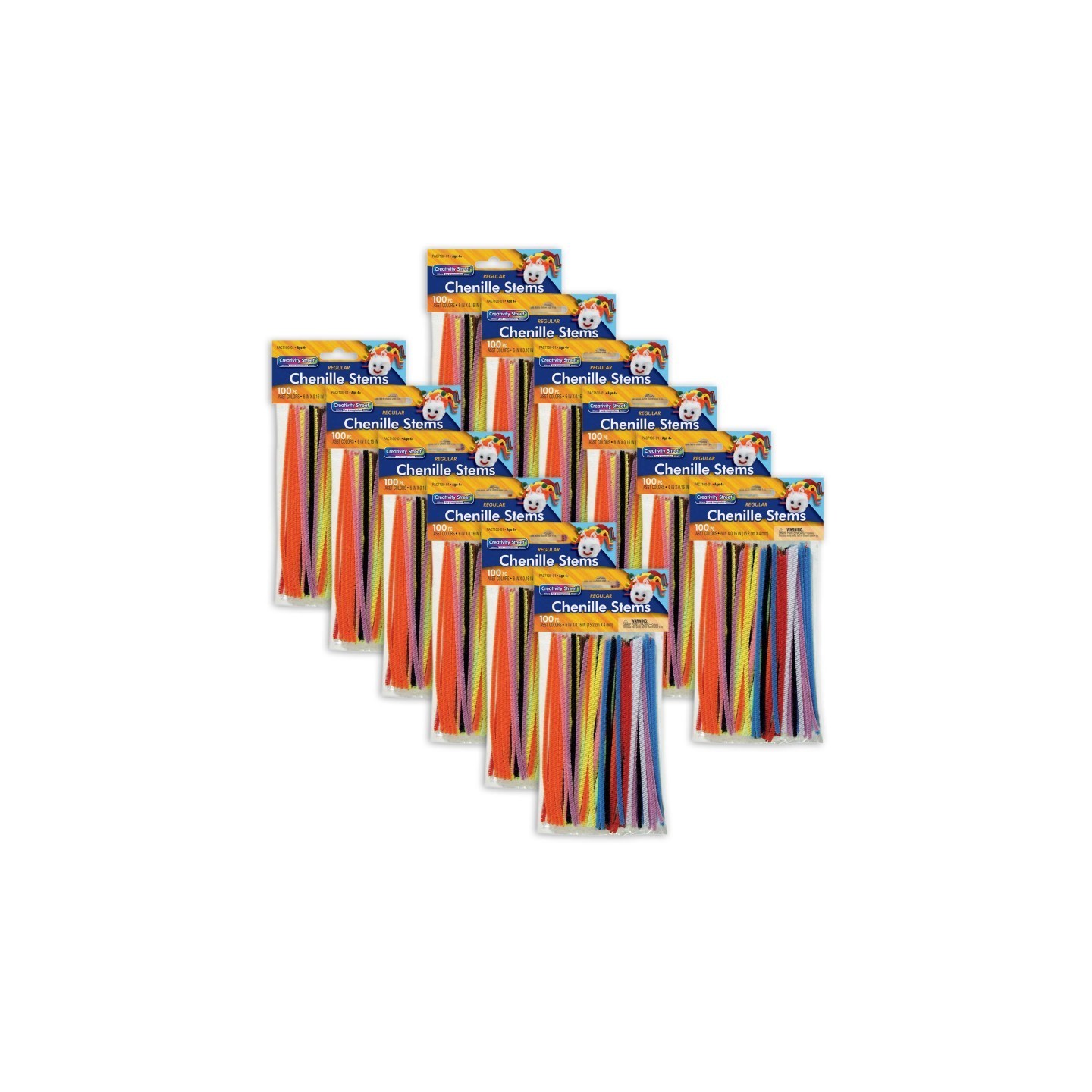 Creativity Street® Regular Stems, Assorted Colors, 6" x 4 mm, 100 Count Per Pack, 12 Packs