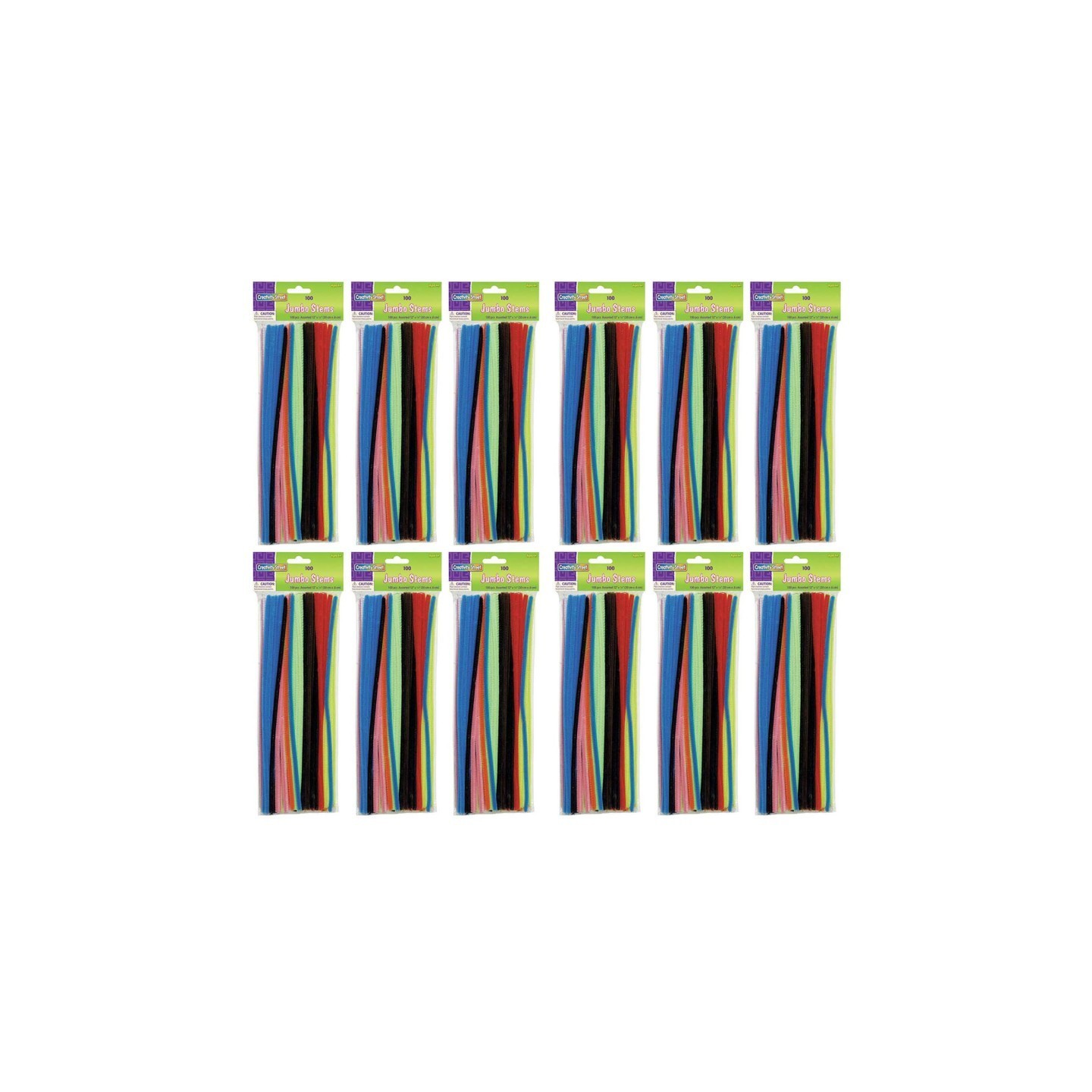 Creativity Street® Jumbo Stems, Assorted, 12" x 6 mm, 100 Pieces Per Pack, 12 Packs