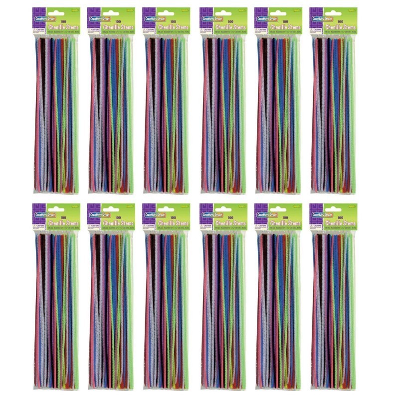 Creativity Street® Regular Stems, Assorted Colors, 12" x 4 mm, 100 Pieces Per Pack, 12 Packs