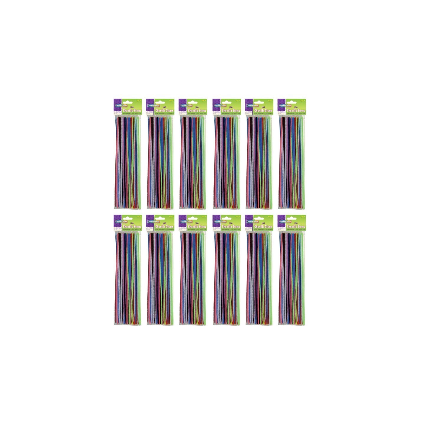 Creativity Street® Regular Stems, Assorted Colors, 12" x 4 mm, 100 Pieces Per Pack, 12 Packs