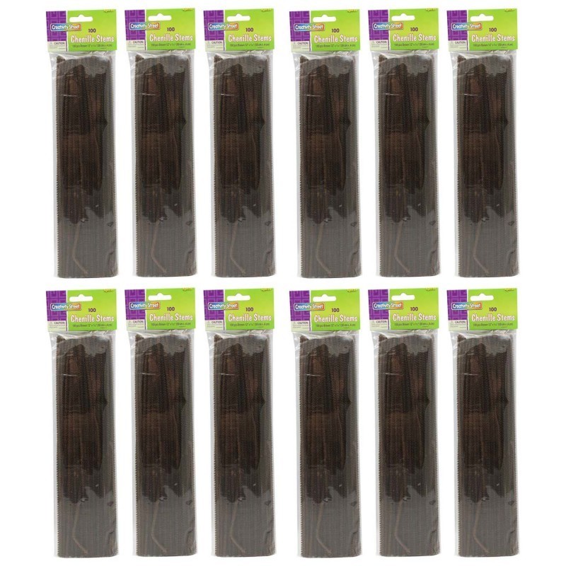 Creativity Street® Regular Stems, Brown, 12" x 4 mm, 100 Per Pack, 12 Packs