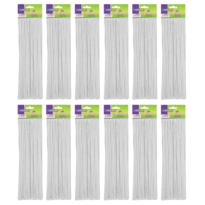 Creativity Street® Regular Stems, White, 12" x 4 mm, 100 Per Pack, 12 Packs