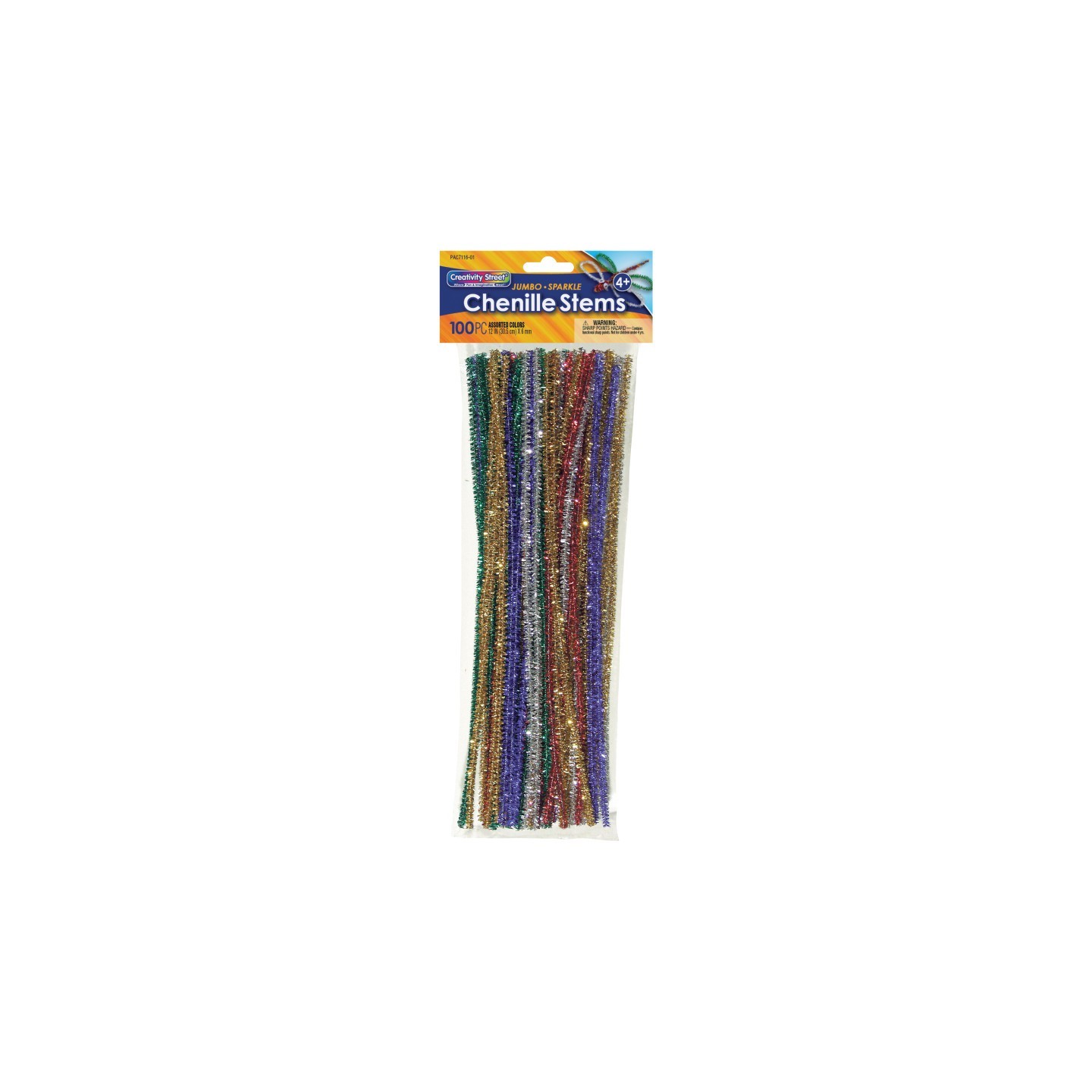 Creativity Street® Jumbo Sparkle Stems, Assorted Colors, 12" x 6 mm, 100 Pieces