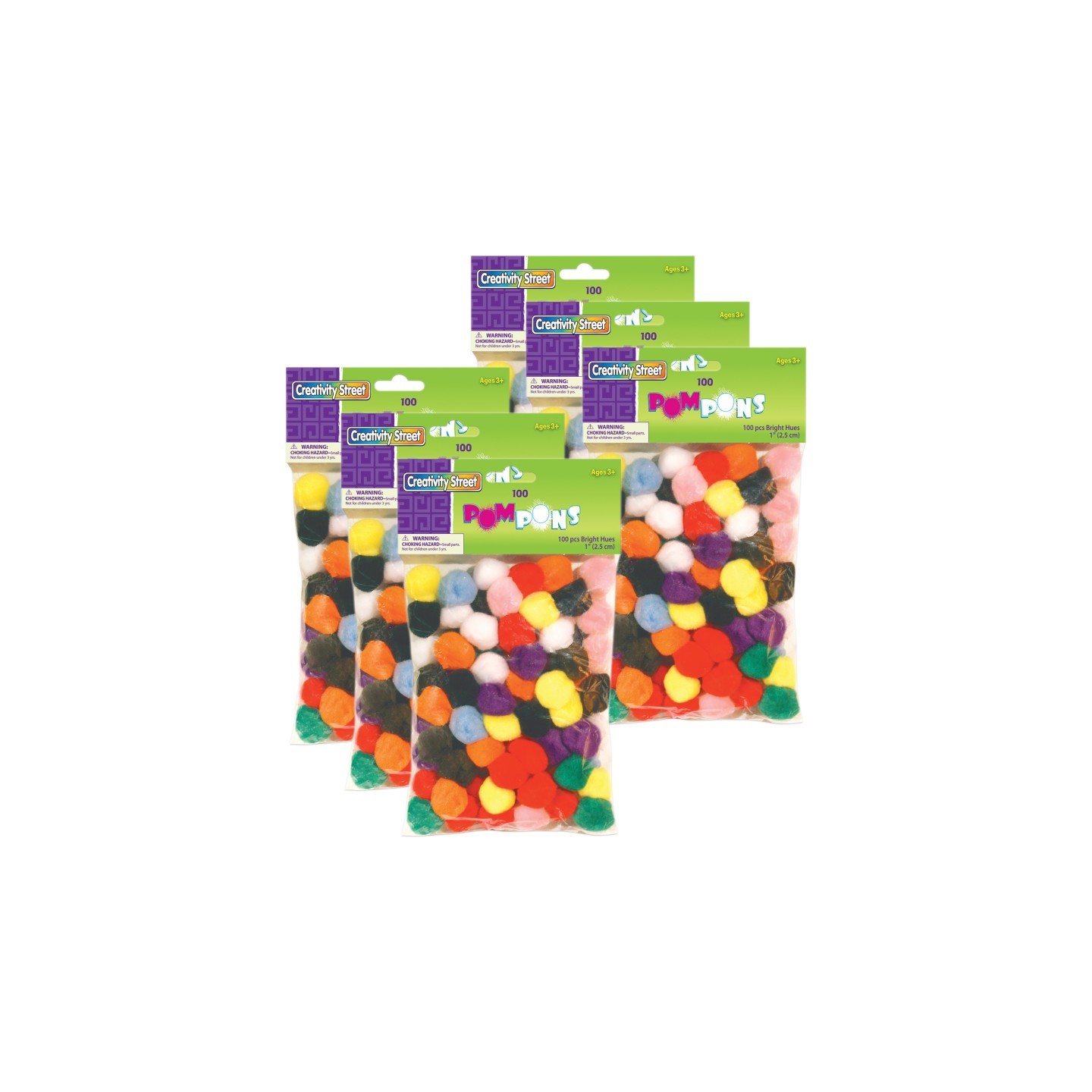 Creativity Street® Pom Pons, Bright Hues Assortment, 1", 100 Per Pack, 6 Packs