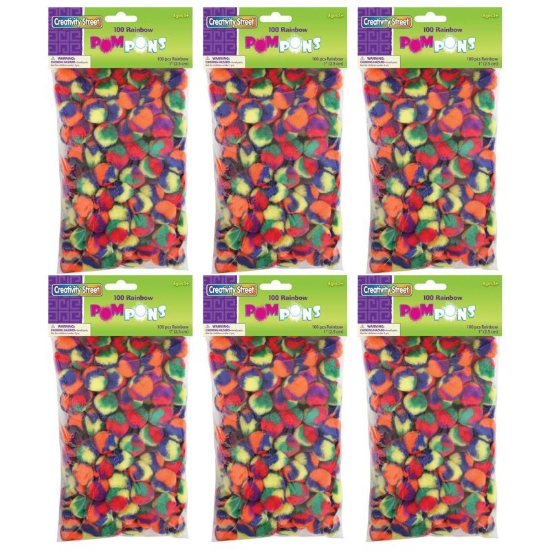 Creativity Street® Pom Pons, Color Splash, 1", 100 Per Pack, 6 Packs